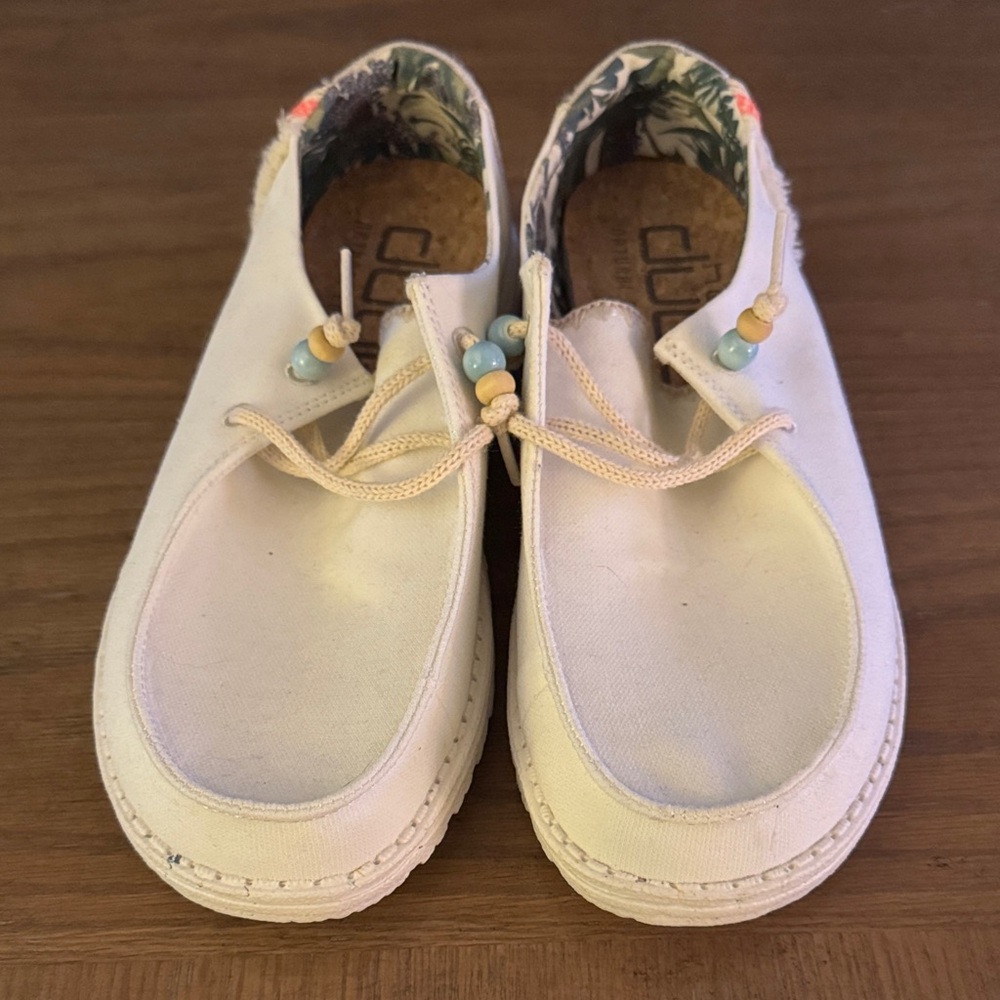 Hey Dude womens White Moccasins with Beaded Accents